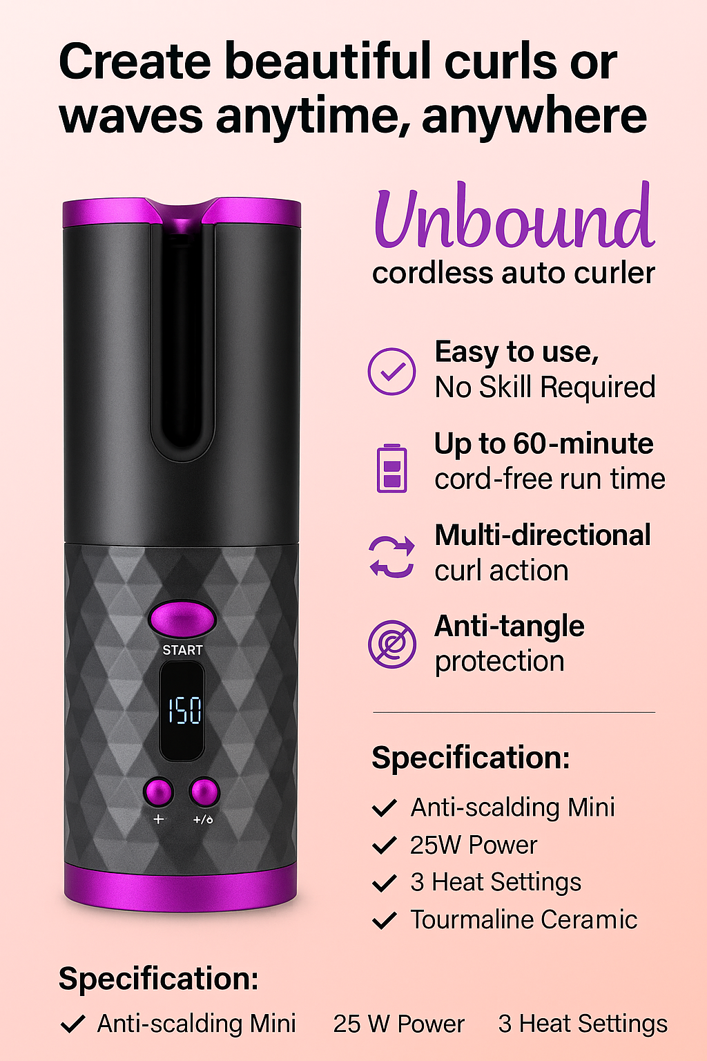 Unbound – Fer à Boucler Automatique Sans Fi